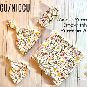 Conjunto de fraldas para bebês prematuros micro | Gorro para bebês prematuros micro | Gorro para bebês prematuros NICU | Cuscuz para bebês prematuros NICU | Presente floral para bebês | Presente para bebês NICU