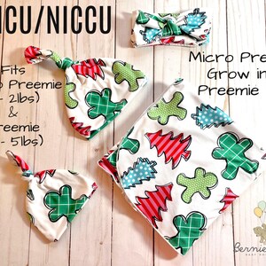 Conjunto de presente de Natal para bebês prematuros da NICU | Meu primeiro presente de Natal | Faixa de Natal para bebês prematuros da NICU | Gorros para bebês prematuros da NICU | Conjunto