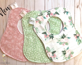 Floral Baby Bibs | Floral Drool Bibs | Floral Watercolor Bibs | | Girl Baby Bibs | Pink Bibs | Green Bibs | Baby Gift Set | READY TO SHIP