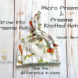 Preemie-babymutsje Pasen | NICU Preemie geknoopte hoed | Babymutsje | Preemie-hoed konijn | NICU Preemie hoofdband geknoopte strik | Micro Preemie-cadeau