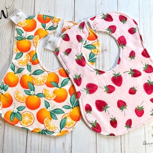 Babadores de morango para bebê | Babadores de frutas para bebê | Babadores de baba | Babador de laranja para bebê | Babador de baba laranja | Babadores de menina para bebê | Conjunto de presente de babadores para menina
