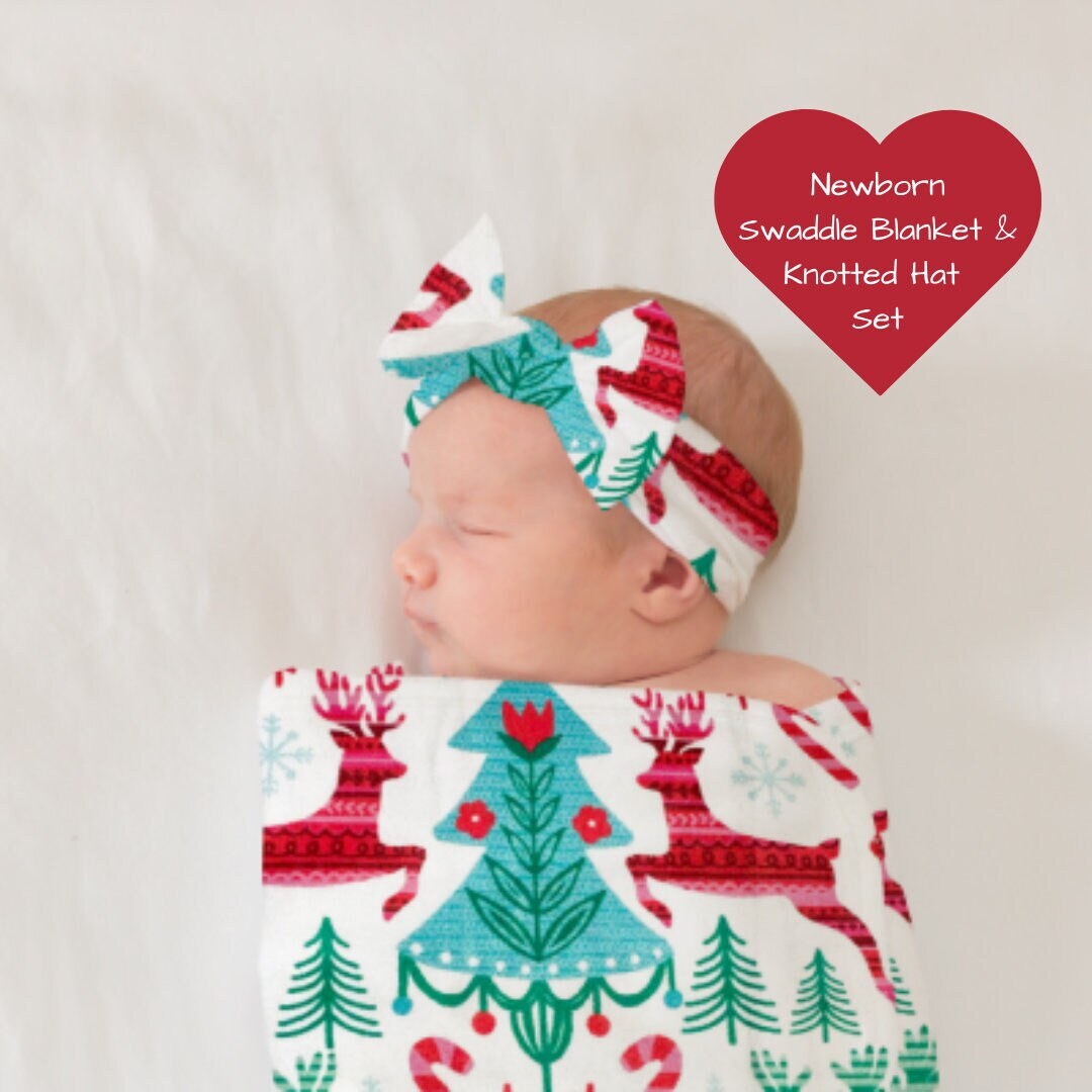 Christmas Baby Girl Swaddle Blanket & Headband Bow Set Etsy
