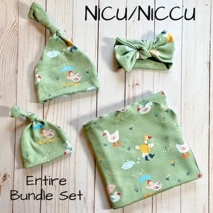 Micro Preemie Grow into Preemie Swaddle | Chapéu Ducks Knotted Preemie | Chapéu NICU Micro Preemie | Sage NICU Preemie Swaddle | Chapéu NICU Preemie