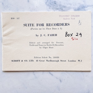 CLEARANCE ** Vintage Sheet Music Booklet &quot;Suite for Recorders&quot; by J. C. Faber - Vintage Ephemera, Junk Journal, Crafting, Scrapbooking, Mail