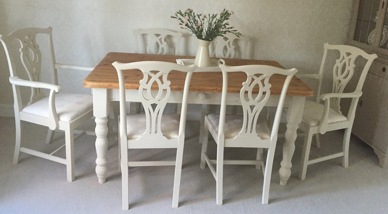 Rustic Farmhouse Dining Room Table With French Antique Chairs Set 6ft And 6 Shabby Chic