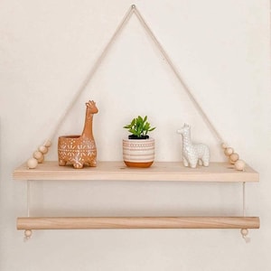 Wall Shelf, Floating Shelf, Wooden Swing Shelf with Accessory Rail, Wooden Shelf,Nordic Style Shelf,Unisex Nursery Decor,Modern Nursery