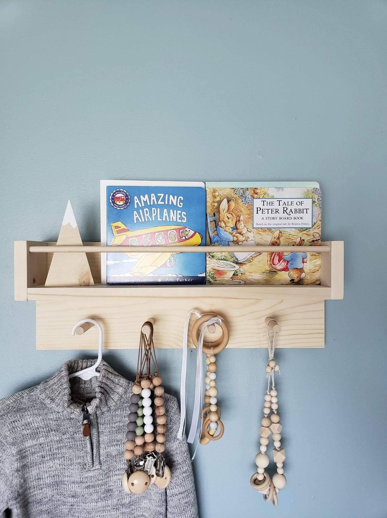Bookshelf with Pegs Shelf With Hooks Nursery Shelf Etsy