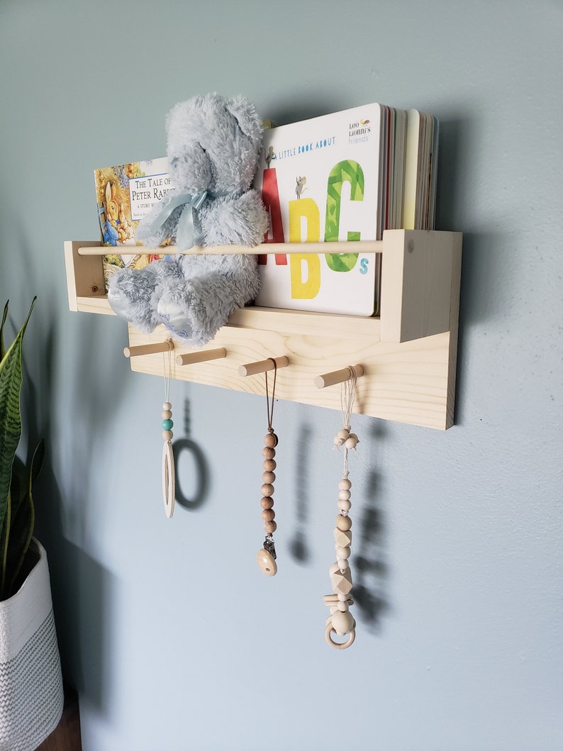 Bookshelf with Pegs Shelf With Hooks Nursery Shelf Etsy