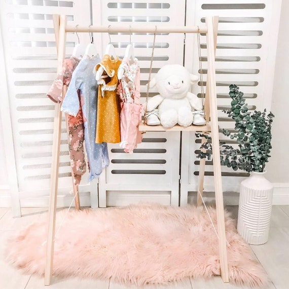 Clothing Rack Nursery Decor Dress up Station Kids Clothing Storage Folds Up 3824 Tall Wooden Clothes Rack Kids Closet Etsy