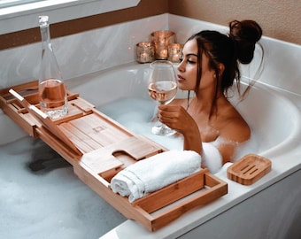 Gift for Her - 2 in 1 Bathtub Caddy & Bed Tray with Free Soap Holder - Perfect Birthday Gift or House Warming Gift