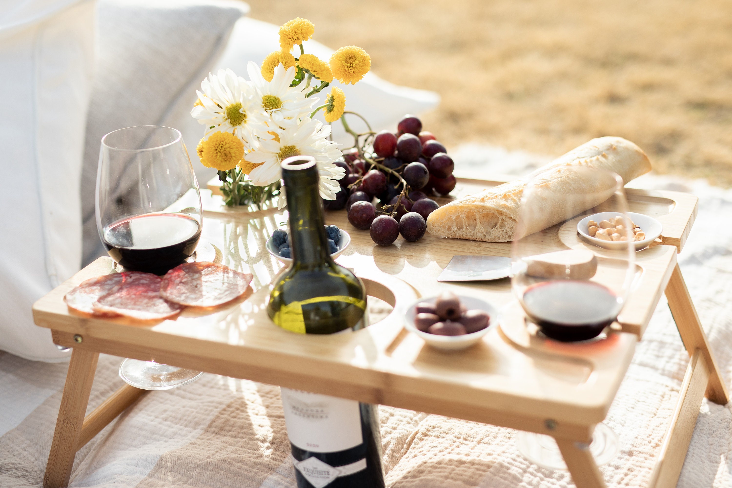 2 in 1 Wine Picnic Table - Ideal Wine Lover Gift - Folding Portable ...