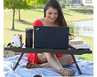 2-in-1 Laptop Desk & Bathtub Tray with Free Soap Holder in a Gift Box - Premium Bamboo Brown - READY TO SHIP