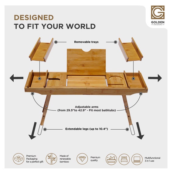 Homemaid Living Bamboo Bathtub Tray - Perfect Expandable Bathtub Caddy with Reading Rack or