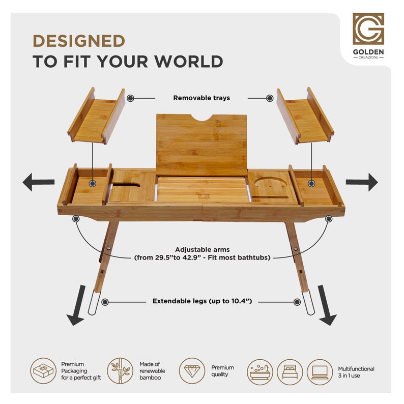 Gift for Her 2 in 1 Bathtub Caddy & Bed Tray with Free Soap Holder Perfect Birthday Gift or House Warming Gift image 9