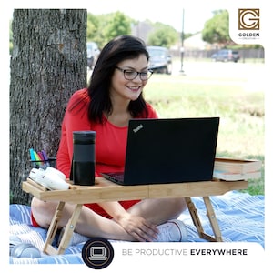 2-in-1 Laptop Desk & Bathtub Tray with Free Soap Holder in a Gift Box - Premium Natural Bamboo - READY TO SHIP