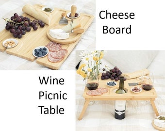 2 in 1 Wine & Cheese Table: Extra Large (18x15) + 1 Bamboo plate + 4 Sauce plates + Cheese cutlery set (3) + 1 Tote Bag + Accessory pockets