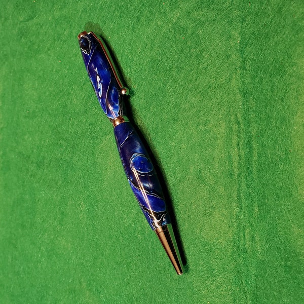 Blue Swirl with Chrome Trim, Handmade, Acrylic, Slimline Pen