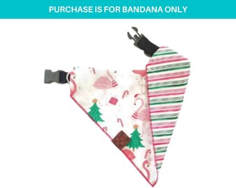 Christmas / Holiday Dog Bandana / Flamingo / Palm Trees / Tropical Christmas / Stripes / Reversible Pet Bandana / Collar Through Bandana