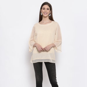 Offwhite  top, Georgette tops , Plain Tops Women ,Indian tops for women , Ladies Tops, Tops with Lining , Chest - 42 Inches