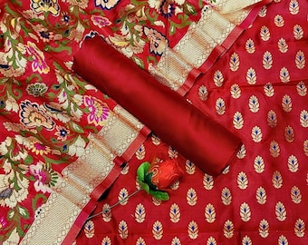 Traje de boda de mezcla de seda sin costuras Salwar / Dupatta floral Banarasi / Material para vestido de fiesta y festivo