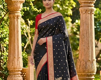 Sari de boda de seda pura Banarasi Katan, ropa étnica india