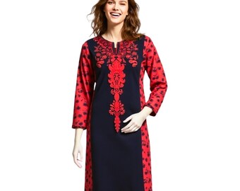 Elegant Plus Size Embroidered Georgette Kurta – Long Indian Kurta ,  Chest - 44  Inches