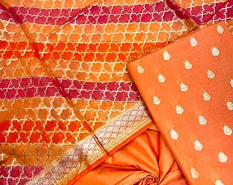 Banarasi Chanderi osömd kostymset, festklänningsmaterial