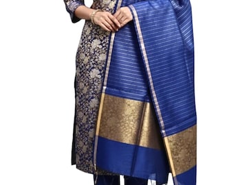 Conjunto de traje Banarasi de jacquard de algodón / Conjunto Kurta Dupatta Salwar sin costuras