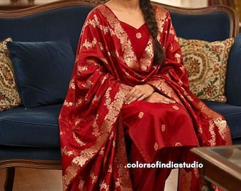 Traje salwar de seda Banarasi – Conjunto étnico indio sin coser