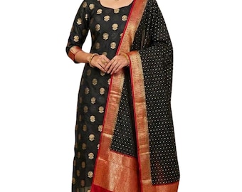 Traje negro Banarasi Salwar, ropa de fiesta punjabi tejida Zari
