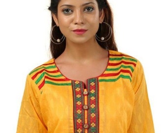 Blouse avec collerette brodée - Jaune - - 12.00