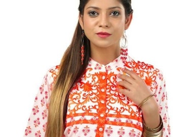 Orange Kurta  Women ,  Ladies orange  Kurta  ,Embroidered  Kurta Women, Tunic  India , Womens indianwear  , FREE SHIPPING