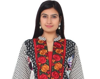 Kurti  women plus size   ,Black kurti for women , Plus size Clothing , Embroidered  Tunic ,  Chest -  44 , 46 Inches ,  FREE  SHIPPING