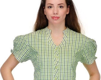 Green Top  ,Ladies Short Sleeve Shirt , Cotton Tops for Women ,Summer Shirt for Woman , Smart Shirt  , FREE SHIPPING