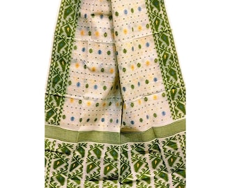 Sari Jamdani de algodón puro con pieza para blusa, sari tejido a mano.