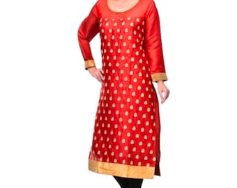 Red Silk Satin Kurta for Women | Indian Wedding & Festive Wear Long Kurti