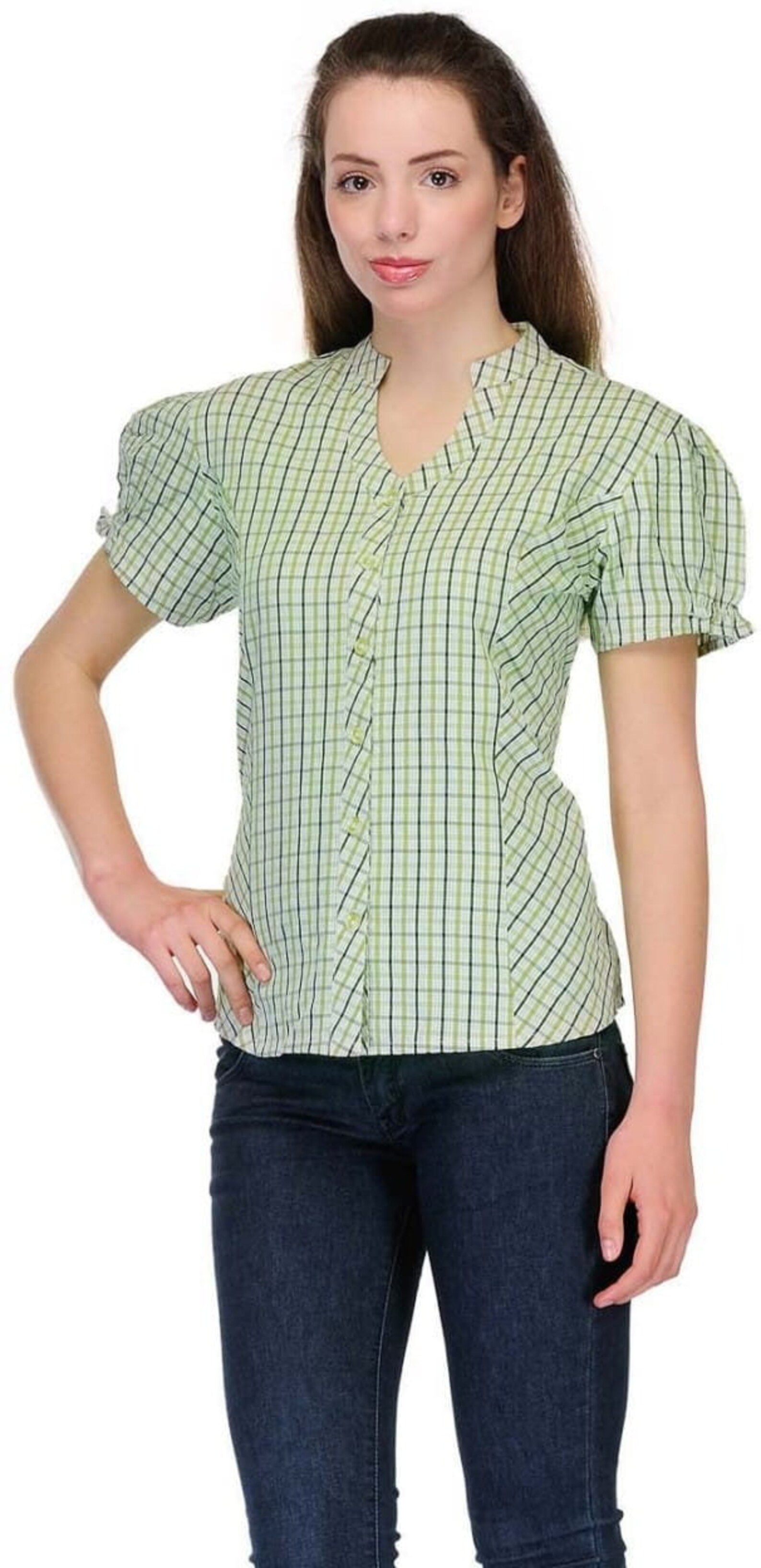 Green Top ,ladies Short Sleeve Shirt , Cotton Tops for Women ,summer