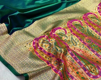 Elegant Banarasi Mashru sidensari för bröllop och festkläder