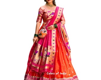 Naranja Paithani Lehenga Choli / Vestido de novia indio
