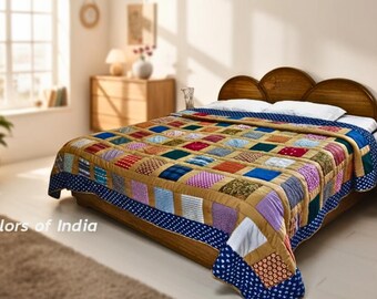 Colorful Indian Patchwork  Quilt – Boho Bedspread