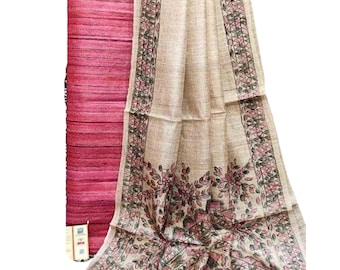 Pure Tussar Silk Suit Set with Hand-Painted Madhubani Dupatta ( Unstitched )