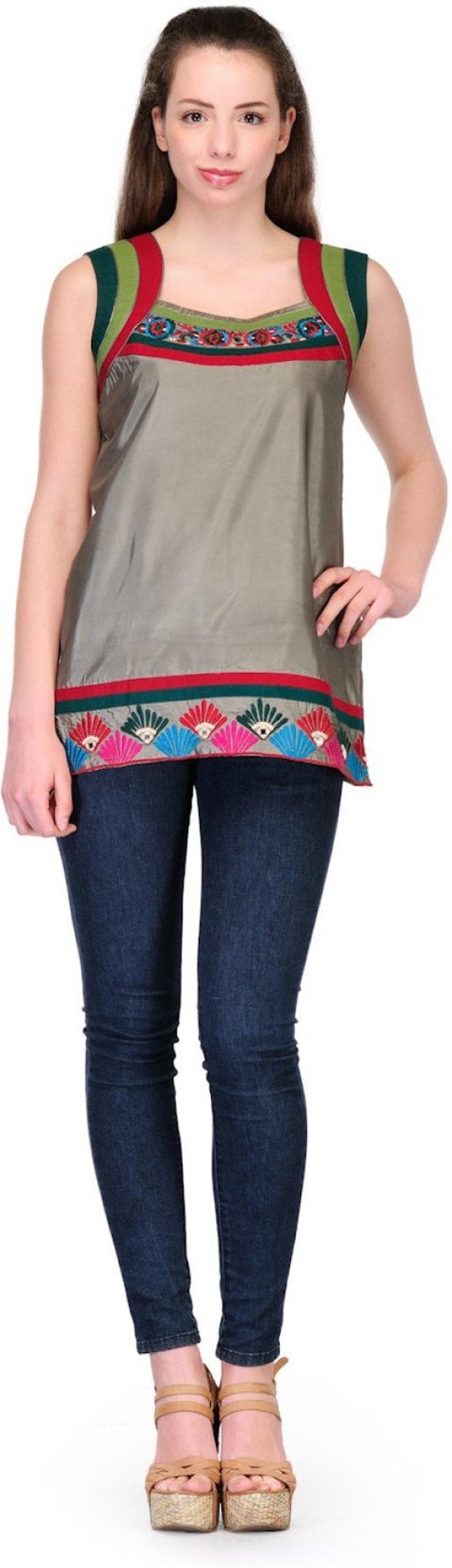 Buy Sleeveless Top , Embroidered Top for Women ,indian Short Kurti , Silk  Satin Top , Chest 38 Inches , FREE SHIPPING Online in India - Etsy