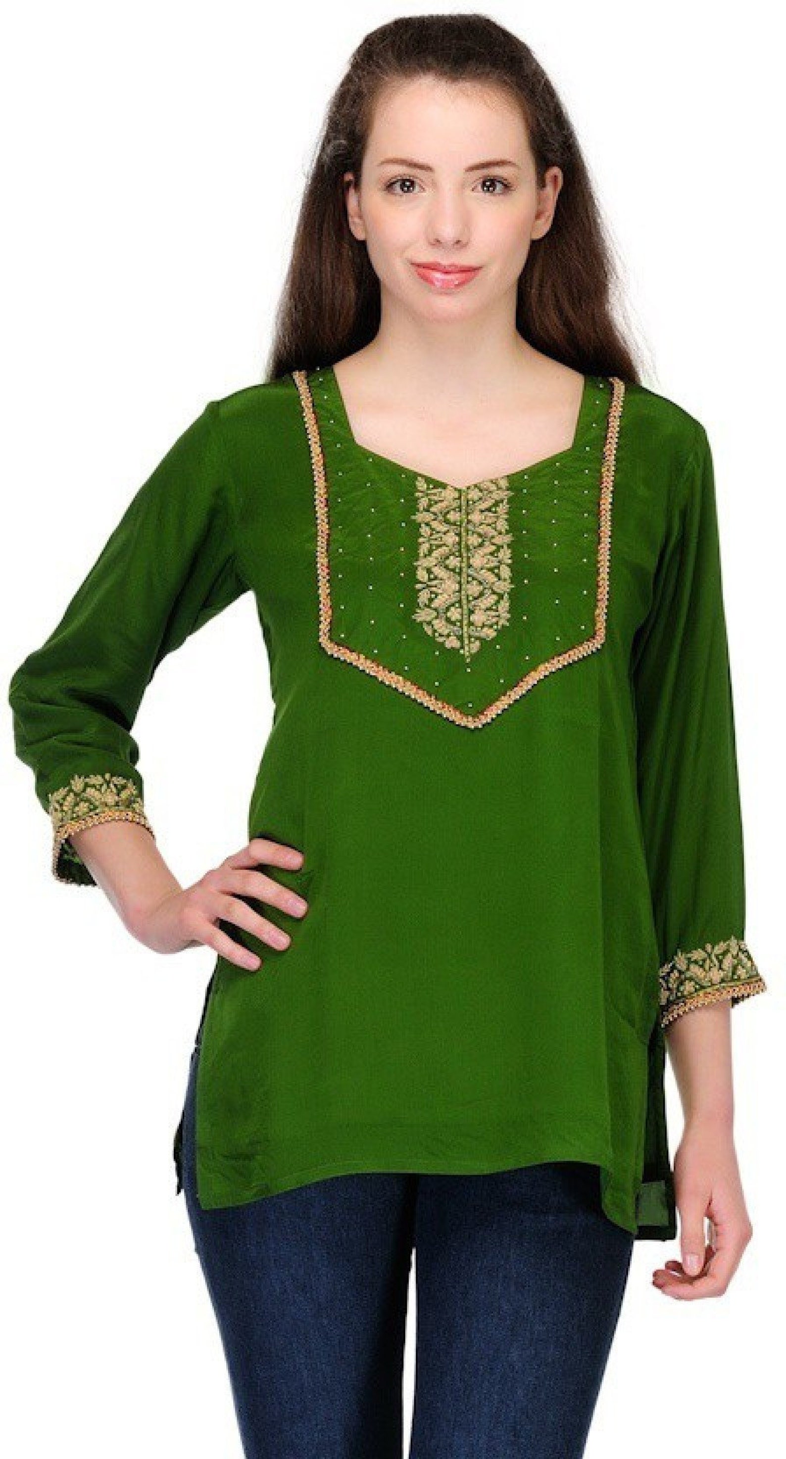 Green Silk Top , Indian Silk Top , ,short Kurtis for Women , Evening ...