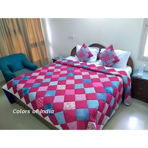 Valentine Quilt , Cozy Handmade King Size Quilt - Pink Quilted Blanket & Comforter