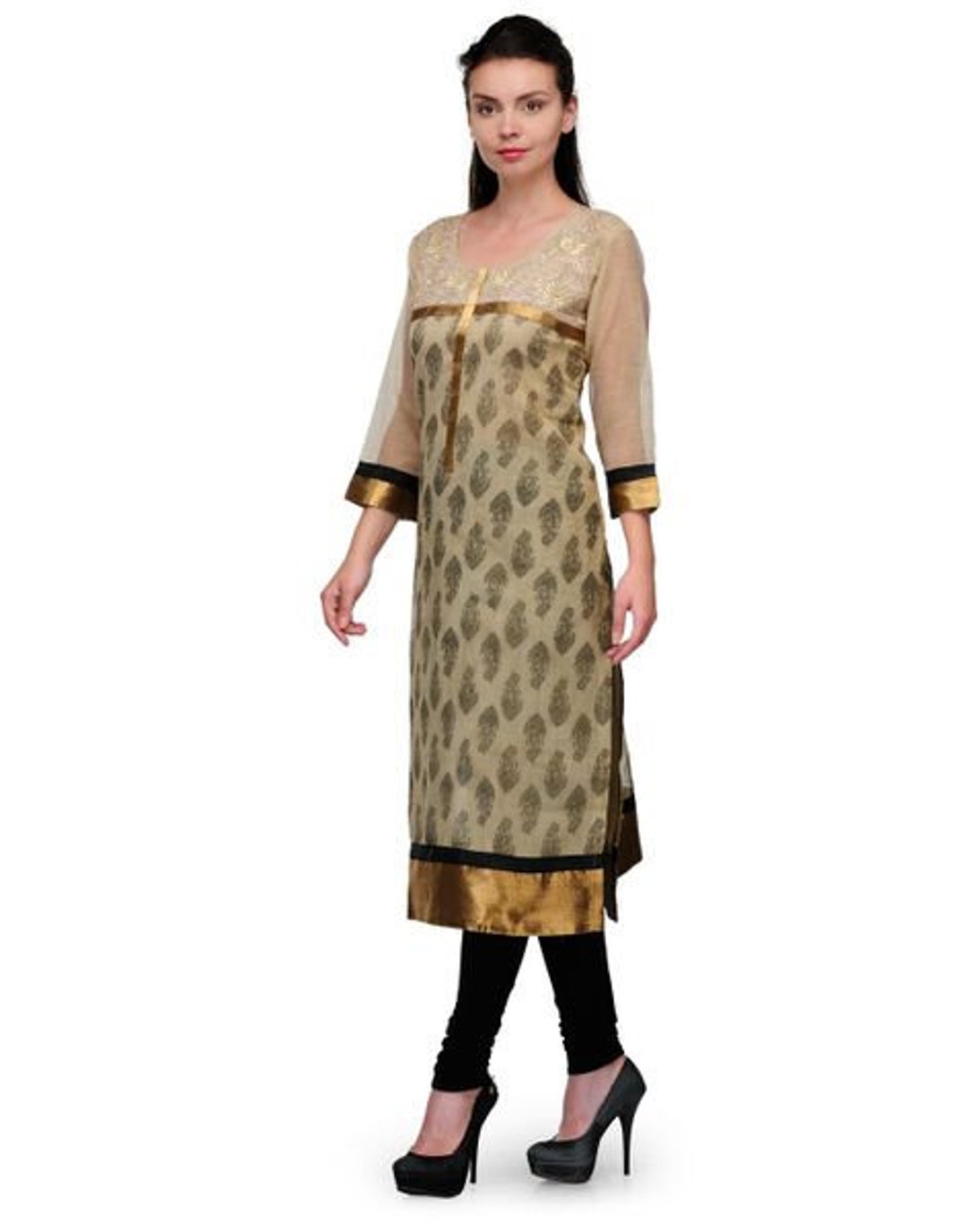 Golden N Gold Kurti with Leggings and Red Silk Bhandej Dupatta | Red silk,  Asian outfits, Kurti
