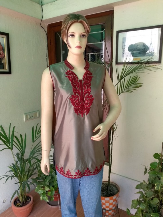 Cotton Printed Sleeveless Regular Fit Office Wear Casual Wear Top, Mar –  Anushil
