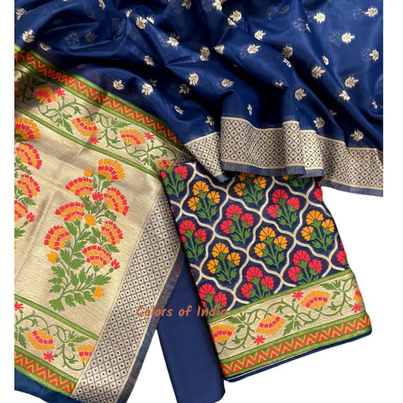 Chanderi Cotton Salwar Kameez, Unstitched Women's Dress Material - Etsy