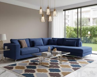 Alfombra artesanal de lana y algodón de 183 x 122 cm / Estilo geométrico marroquí