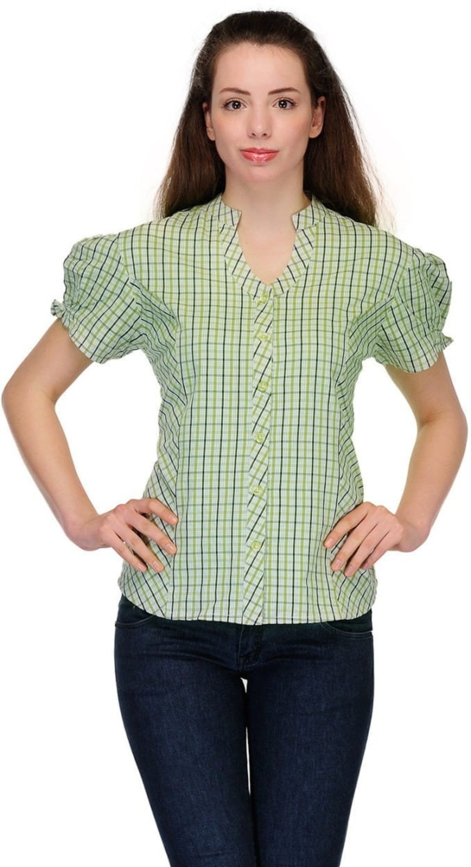 Green Top ,ladies Short Sleeve Shirt , Cotton Tops for Women ,summer