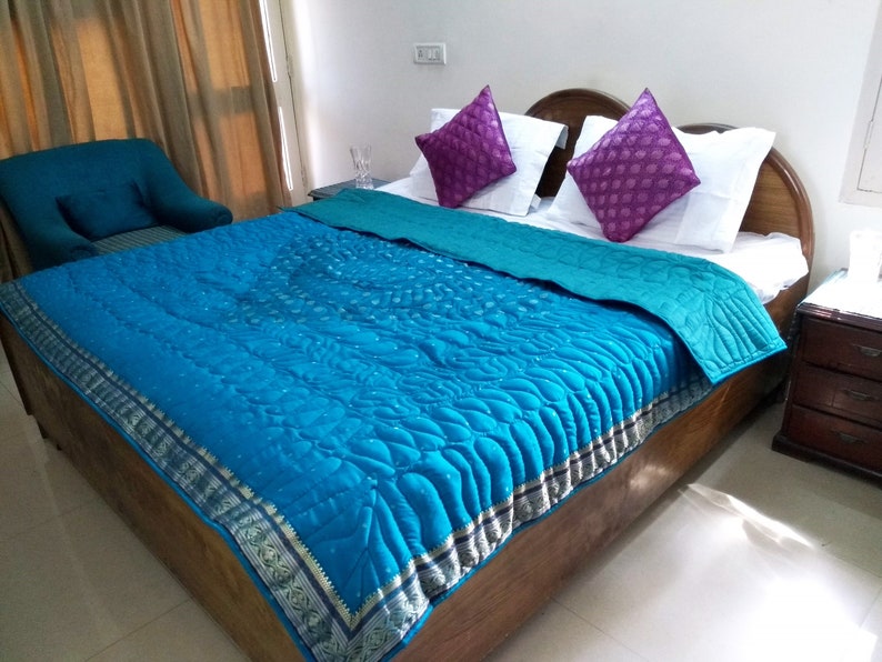 Festival Decor Throw Blanket Blue Quilt FREE SHIPPING Silk Queen Bedding set
